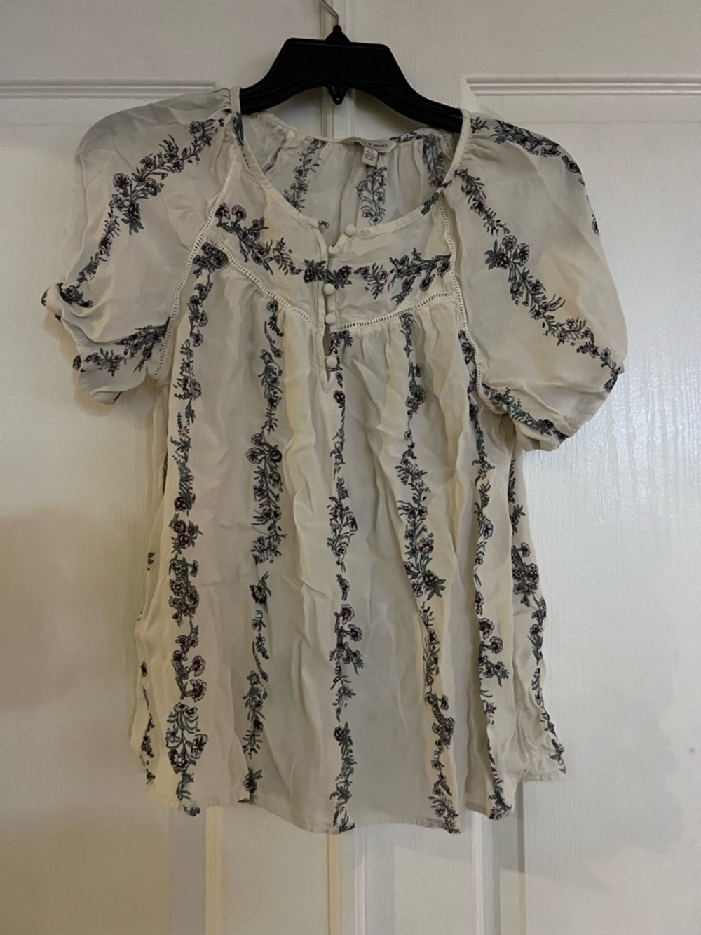 Lucky Brand Cream Floral Puff-Sleeve Peasant Blouse